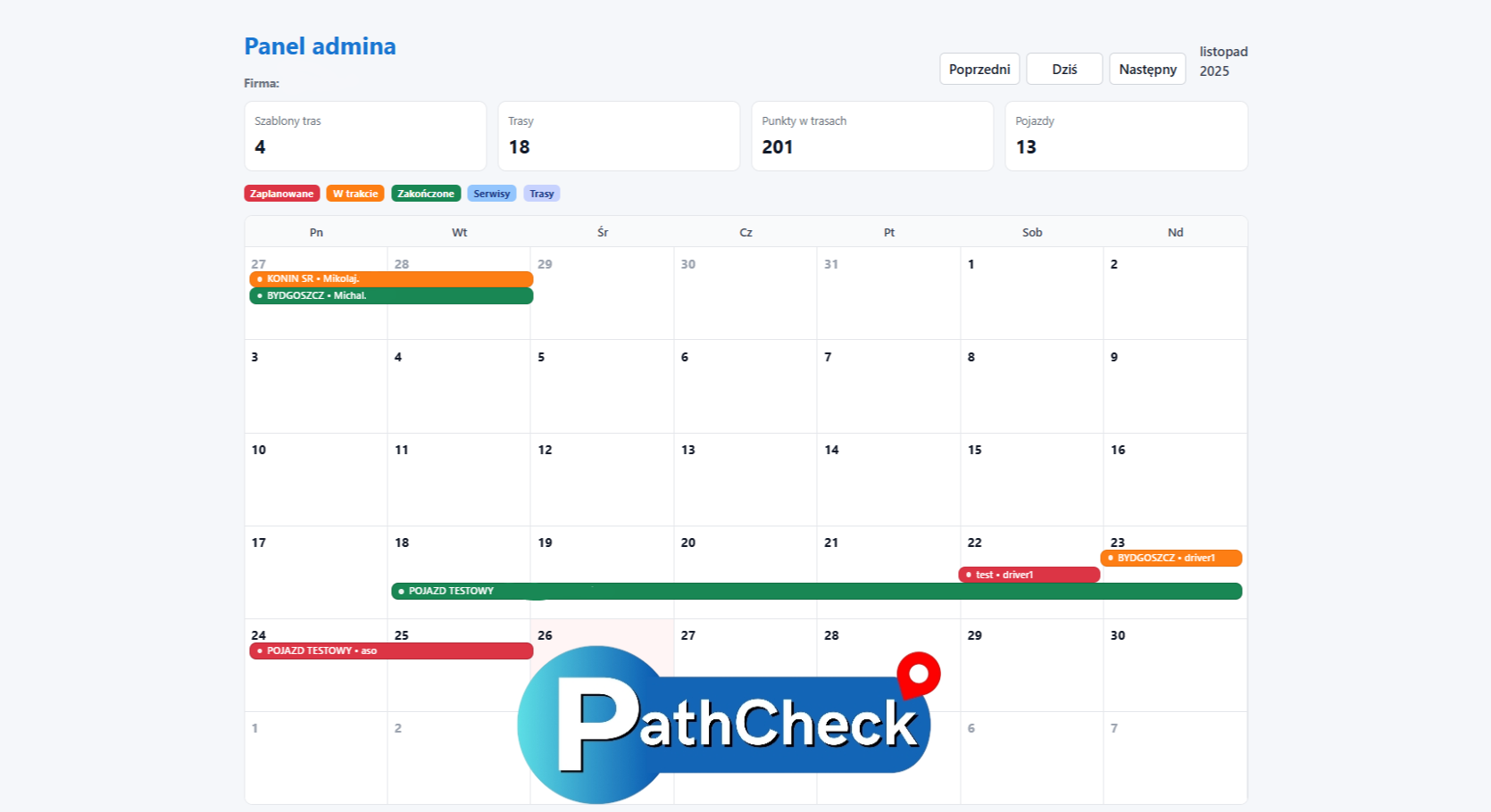 Panel główny PathCheck