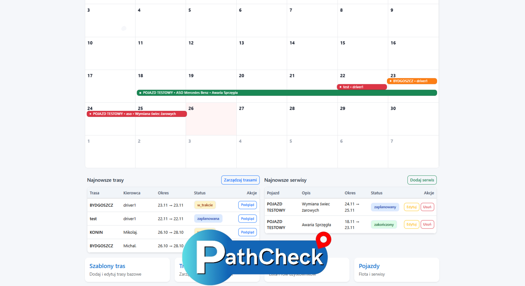 Harmonogram tras PathCheck