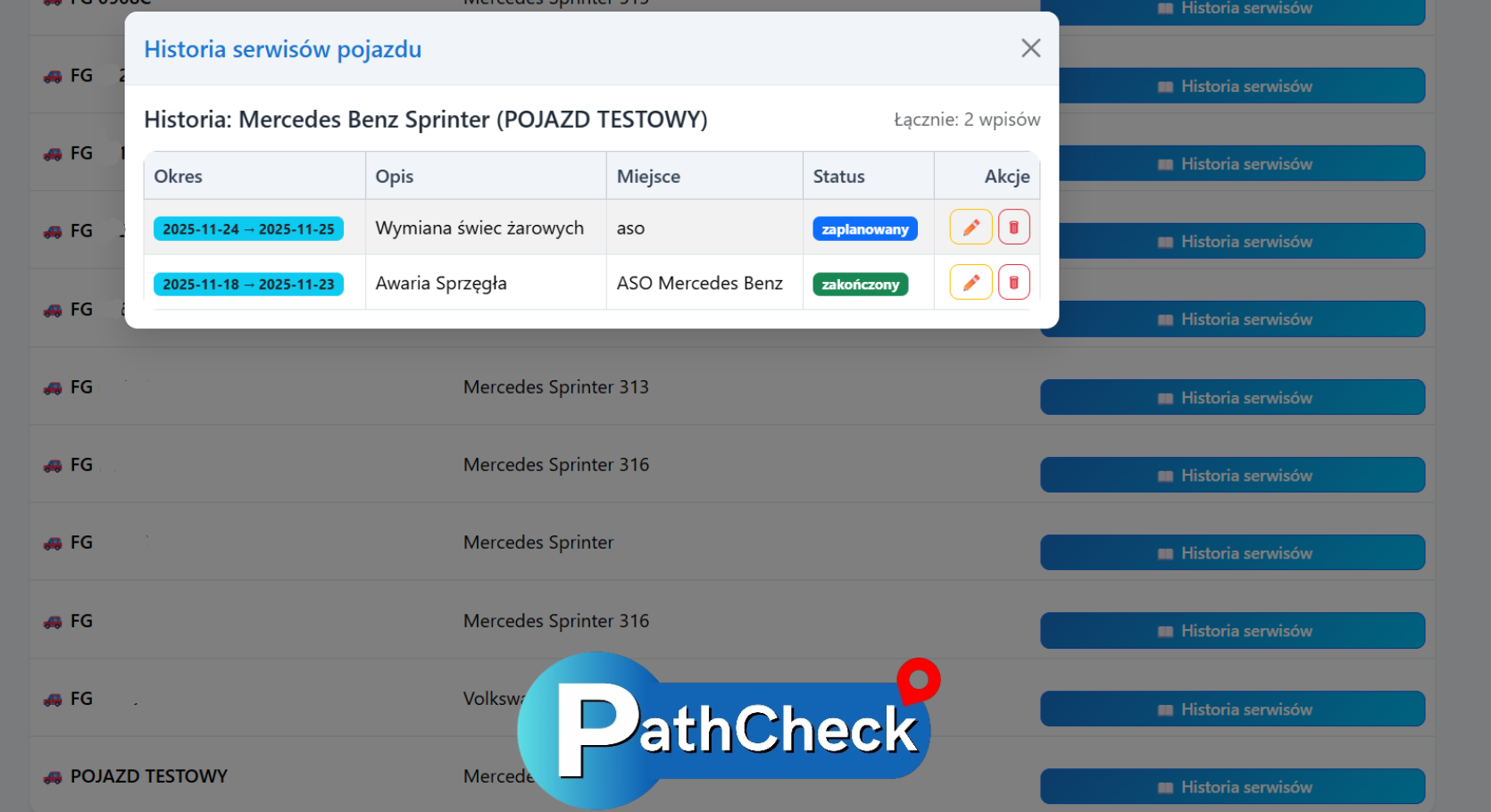 Historia serwisów PathCheck